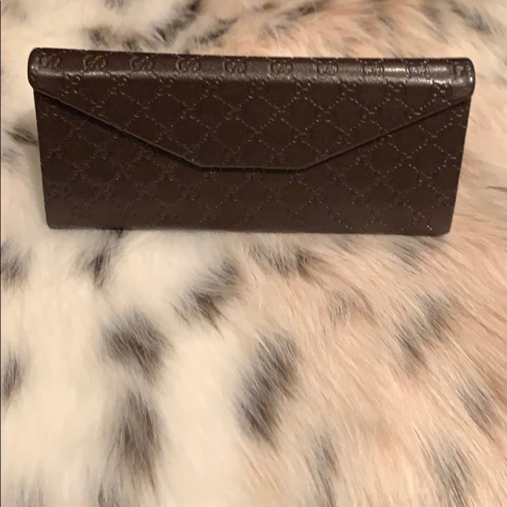 Brown Leather Gucci logo Hardshell Sunglasses Case